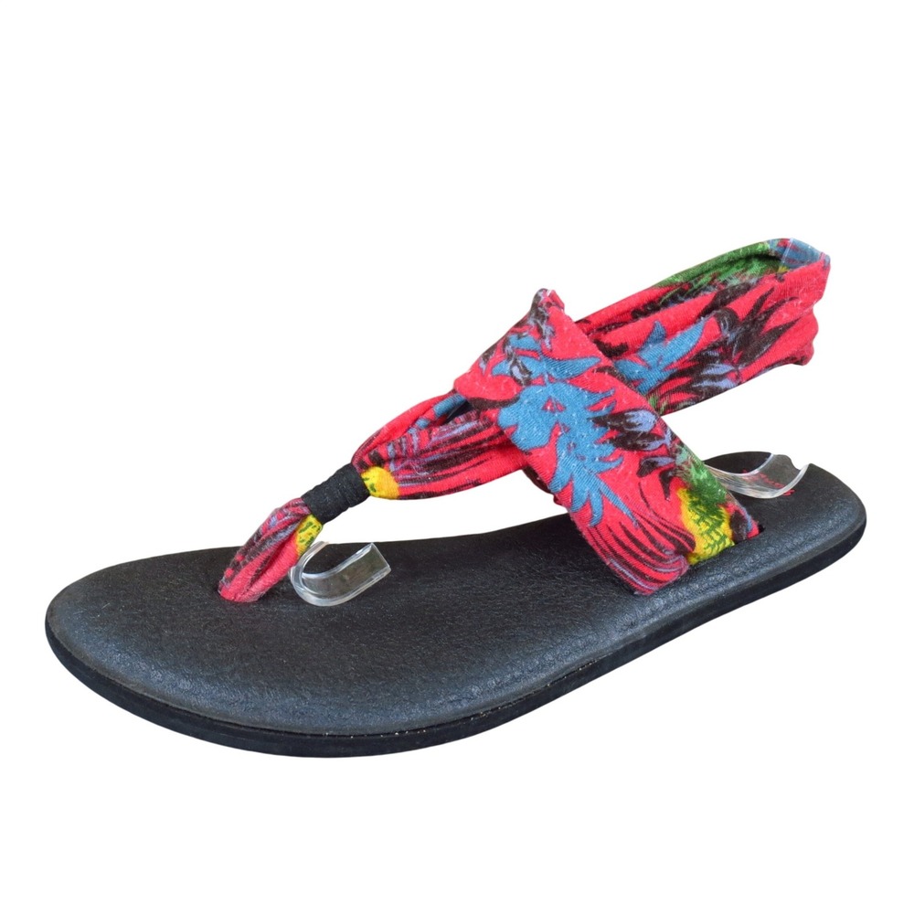 Sanuk Yoga Sling 2 Women Slingback Sandal Size 8 Casual‎ Tropical Floral Red